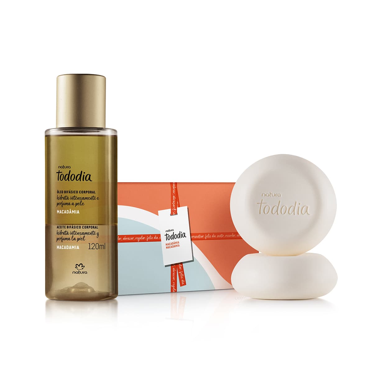 Kit Sabonetes em Barra e Óleo Bifásico Desodorante Hidratante Corporal Tododia Macadâmia